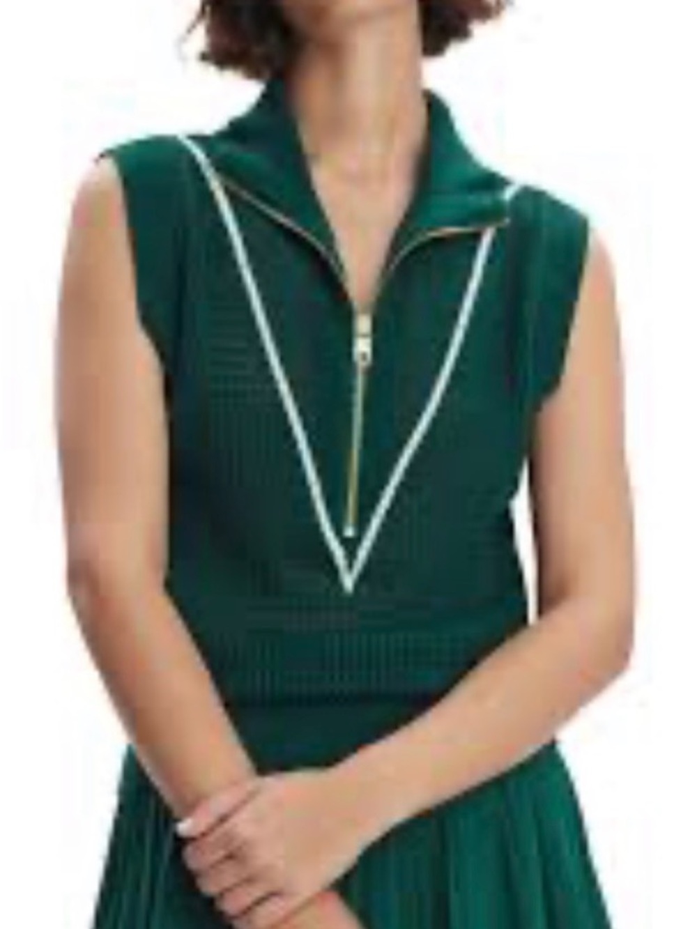 Sleeveless Green Zip-Front Knit Sweater